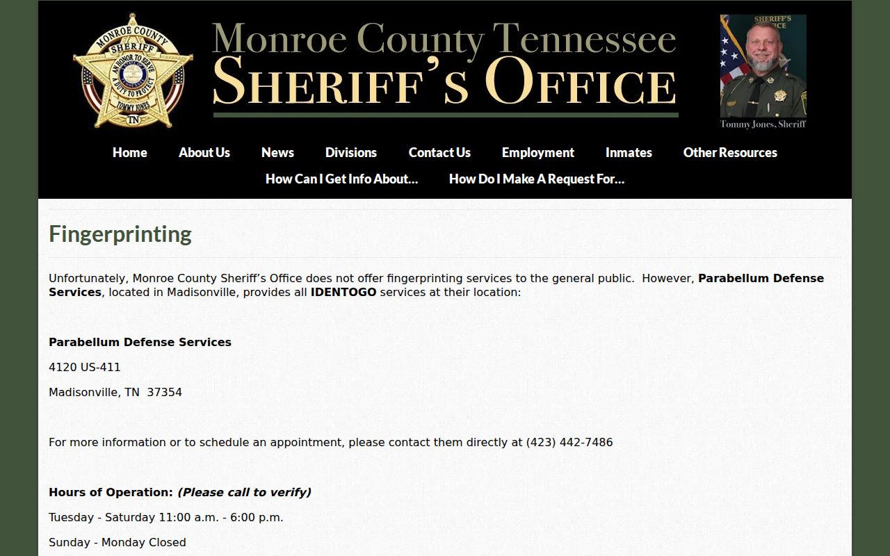 Monroe County arrest history fingerprint referral to IdentoGO