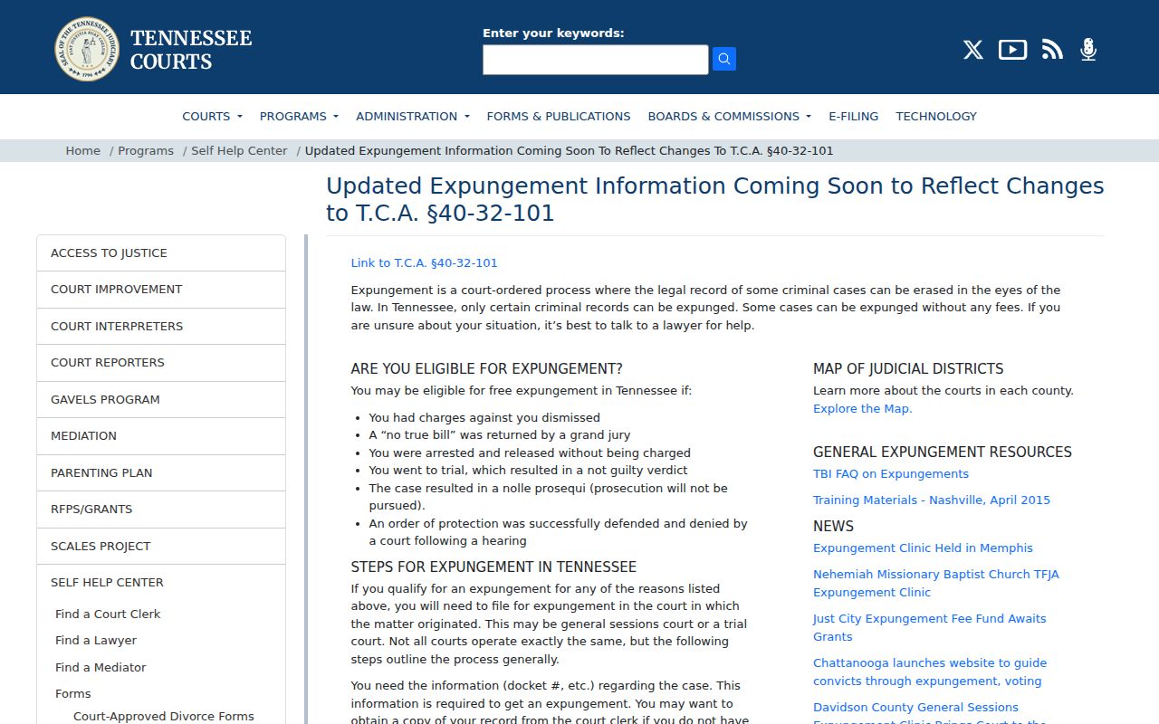 Monroe County criminal case expungement guidance from Tennessee courts