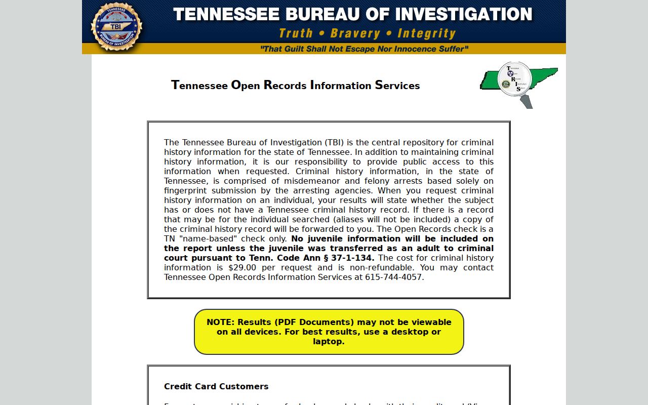 Monroe County criminal history TORIS name check portal